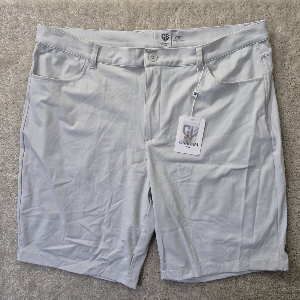 Graham Luxe Wren Shorts Mens 40 Silver Gray Casual Active Flex Golf Performance